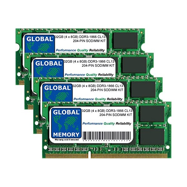 32GB (4 x 8GB) DDR3 1866MHz PC3-14900 204-PIN SODIMM MEMORY
