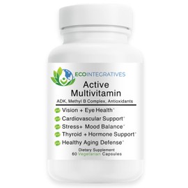 EcoIntegratives Active Multivitamin | ADK, Methyl B Complex, Antioxidants | Quatrefolic Folate, Methyl B12, P5P, Vitamin D3, K1/K2 | 60 Vegetarian Capsules