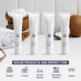 Infuse White Tea & Coconut Hotel Toiletries Bulk Set | 1-Shoppe Amenities Kit | 1oz Shampoo & Conditioner, Body Wash, Lotion | Travel Size | 80 Pieces