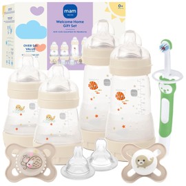 MAM Welcome Home Gift Set (9-Piece), Easy Start Anti-Colic Baby Bottles, Baby Pacifiers, Nipples, Training Toothbrush, Baby Shower Gifts