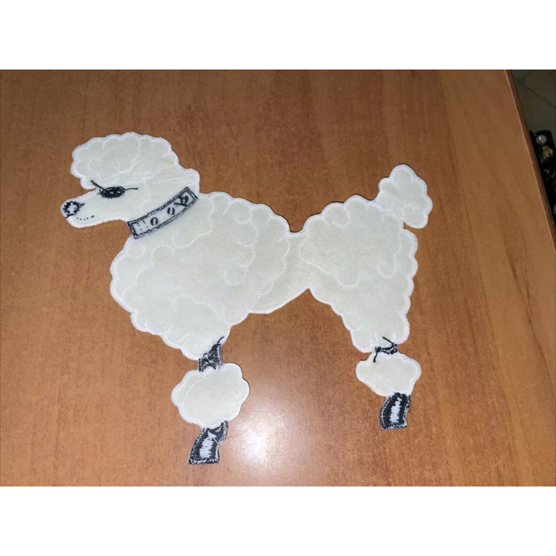 Patch Parlor Poodle Applique Patch - White Dog Facing Left,