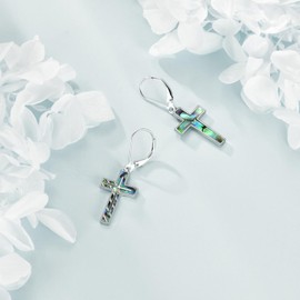 VONALA Cross Earrings Sterling Silver Dangle Drop Leverback Cross Earrings Religion Jewellery Christian Gifts for Women, Sterling Silver, No Gemstone