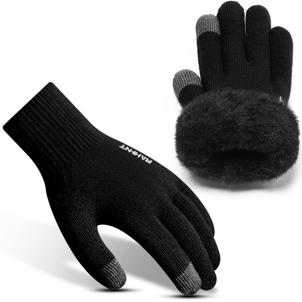 Rahhint Thermal Winter Gloves for Men Women Pure Wool Knit