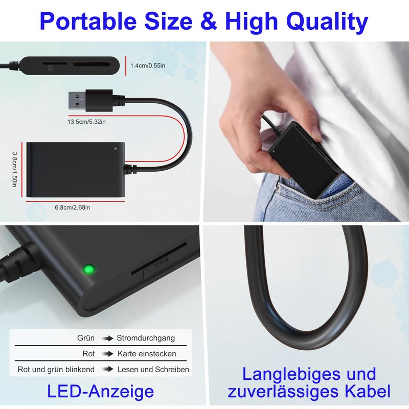 Memory Card Reader SIM Card Reader - 7-in-1 Multi Card