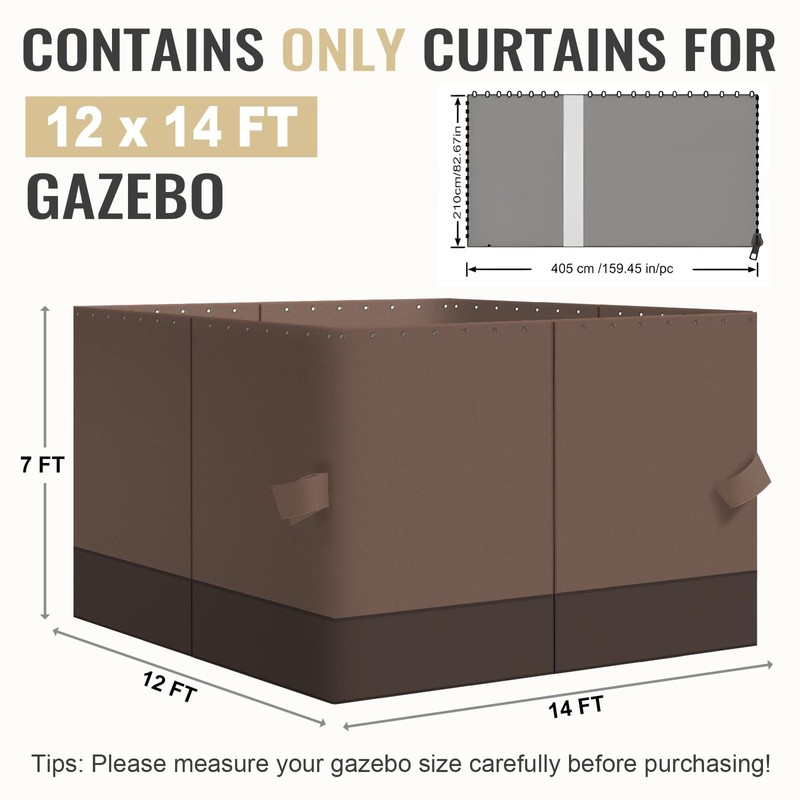 COWVIE 4-Panel 12' x 14' Gazebo Replacement Curtains, Patio Privacy