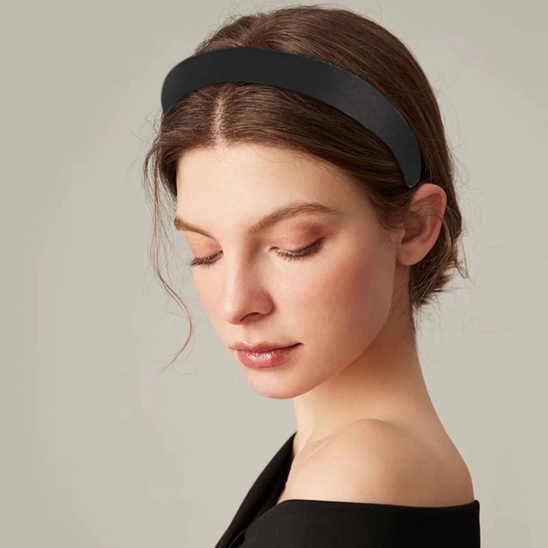 2Pcs Satin Headbands, Black and Blue Elastic Covered Head Band,