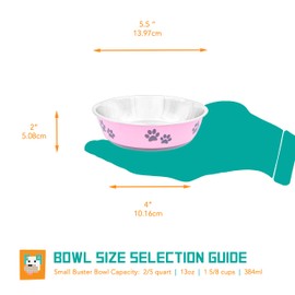 Fuzzy Puppy Pet Products Food Bowl & Water Bowl for Dogs & Cats | Designer Series: Paw Print Detail, Stainless Steel & Pink, 13 oz (FPP-Pink S)