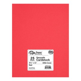 PA Paper Accents Smooth Cardstock 8.5" x 11" Red, 65lb Colored cardstock Paper for Card Making, Scrapbooking, Printing, Quilling and Crafts, 25 Piece Pack