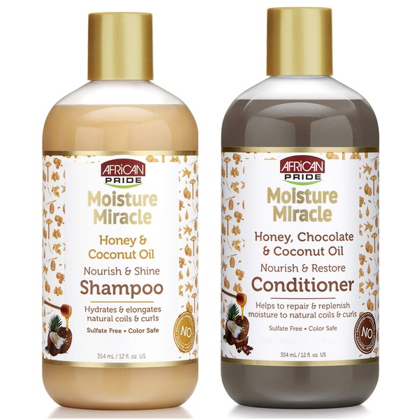 African Pride Moisture Wonder Shampoo and Conditioner, Honey, Chocolate & Coconut Oil Set, 12 Oz