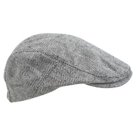 Atano Mens Adjustable Herringbone Flat Cap Black Mix