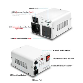LVYUAN 5000W Voltage Transformer Power Converter Step Up 110V to 220V, Step Down 220V to 110V, 110/120 Volt - 220/240 Volt