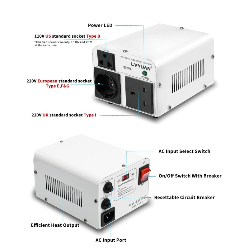 LVYUAN 5000W Voltage Transformer Power Converter Step Up 110V to