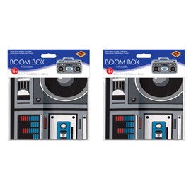 Beistle 2 Piece 11" x 16" Inflatable Boom Boxes 80's Theme Retro 1980's Party Prop Decorations Hip Hop Costume Accessories, Gray/Black/White/Red/Blue