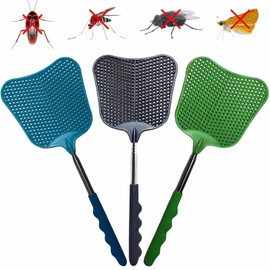 Telescopic Fly Swatter, Jakeloo 3 Pack Fly Swatter for Indoors Plastic Flyswatter Heavy Duty with Stainless Steel Telescopic Handle Ideal for Summer Home/Indoor/Outdoor/Classroom/Office (Mixed Colour)
