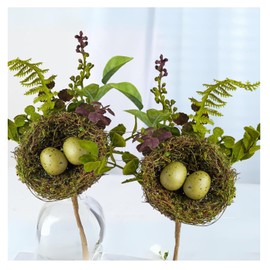 Factory Direct Craft Artificial Mixed Foliage and Nest Stems Set of 2 Pieces - Fake Nest with Eggs and Greenery Picks for Easter Decorating and Spring Displays (4 Inches Dia, 11 Inches High)