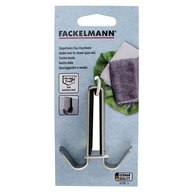 Fackelmann Doppelhaken für Glasduschwand TECNO, Handtuchhalter aus Edelstahl, Kleiderhaken zum