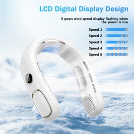 DMLBST Portable Neck Fan, Hands Free Bladeless Fan Personal Neck Fan Rechargeable Cooling Neck Fan 5 Powerful Speeds Strong Wind, Quiet,Wearable Fans Gifts for Women Men Outdoor Travel