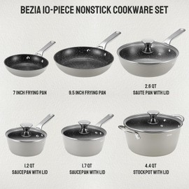 Induction Cookware Nonstick, BEZIA Pots and Pans Set for Induction Cooktop, Compatible with All Stoves, Dishwasher Safe Kitchen Cooking Pan Set with Frying Pans, Saucepans & Stockpot, 10-Piece (Grey)