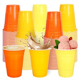 FYSUIMU 150Pcs Orange Yellow Plastic Cups 16Oz 3 Autumn Colors Disposable Drinking Cup Stackable Party Cups for Fall Thanksgiving Party Supplies