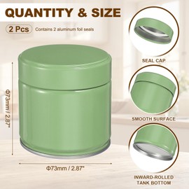 sourcing map 2Pcs Round Tea Canisters, 3" x 3" Airtight Metal Tea Containers for Loose Tea, Coffee Beans, Spices - Durable, Compact, and Stylish Storage Tea Tin (Silver Green)