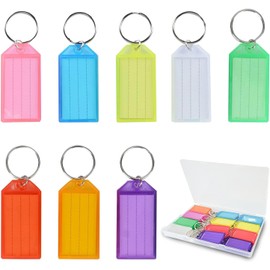 Taicols 20 Pcs Plastic Key Tags with Split Ring Label Keychains Window,Tough Plastic Key, Key Labels Keychain Tags Key Tags Assorted Color ID Label Tags Luggage Tags Pet Name Tags Identification Tags