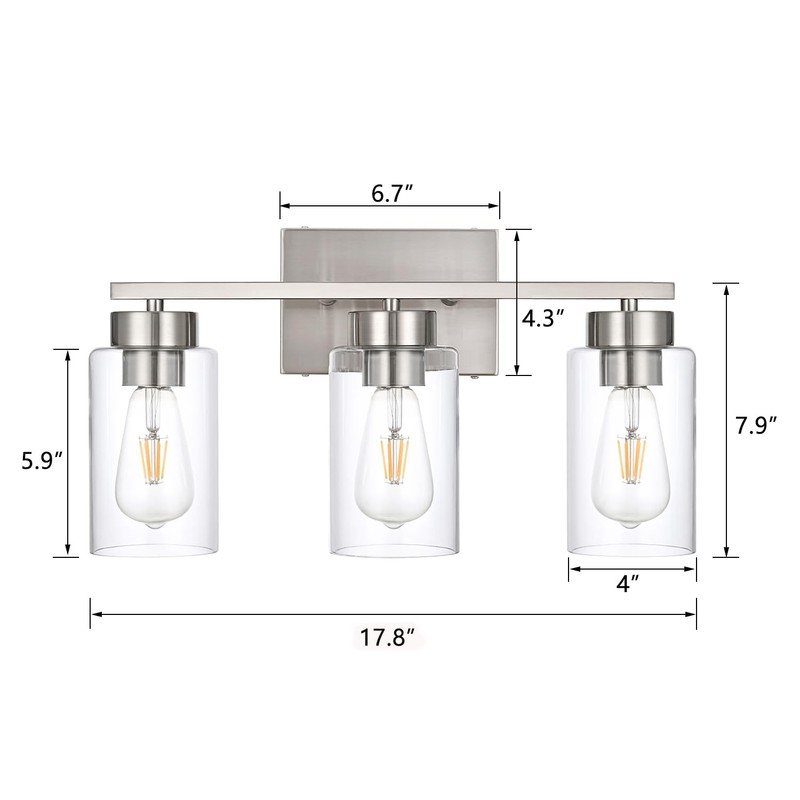 A1A9 3-Light Bathroom Vanity Light, Modern Brushed Nickel Wall Lights