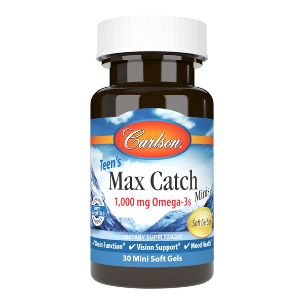 Carlson - Teen's Max Catch Minis, 1000 mg Omega-3s, Brain Health, Vision Support, Mood Health, 30 Softgels