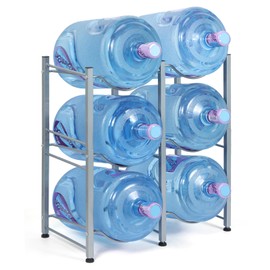 Nandae Water Cooler Jug Rack, 3-Tier Heavy Duty Water Bottle Holder Storage Rack 5 Gallon Water Jug Holder for 6 Bottle, Sliver