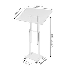 Rolling Acrylic Podium Stand Adjustable Podium Lectern Stand with Lockable Wheels Clear Mobile Lecterns Pulpits for Churches Classroom Speech Concert, Angle and Height Adjustable (Clear)