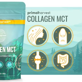 Primal Harvest® Collagen MCT powder (30 servings), bioactive premium collagen complex, sustainable grass feeding, collagen hydrolysate, coconut oil powder, neutral in taste, optimal solubility