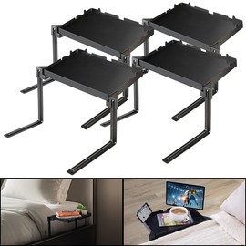Carlo Milano Bed Shelves: Set of 4 Folding Bed Shelves, 34 x 22 cm, Maximum Load 3 kg, Black (Bedside Tray, Mini Bedside Table)