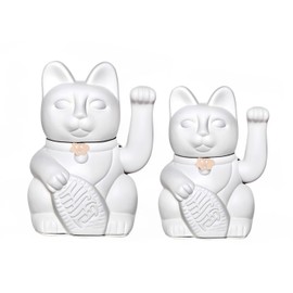 Chinesische Glückskatze. Winkende Katze. Maneki Neko viel Glück. WEISS, L (12x9x18cm)