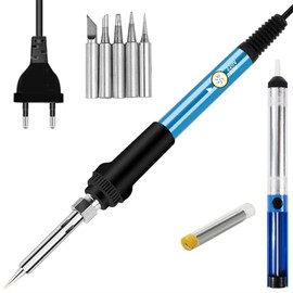 Electric Soldering Iron Kit, 60 W, 220 V, 5 Interchangeable Tips, Blue