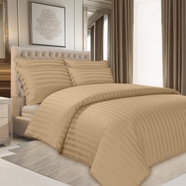 Pamposh Satin Stripe Double Duvet Set - Premium Hotel Quality Quilt Cover Bedding Sets - Hypoallergenic Ultra Soft Microfiber Bed Linen
