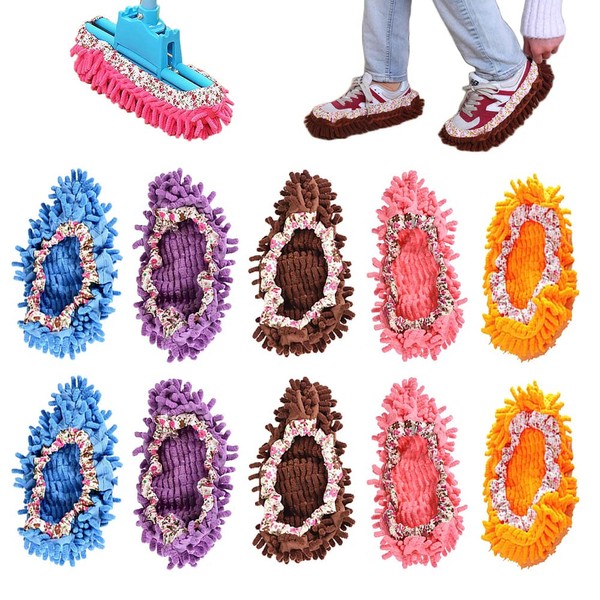 5 Pairs Mop Shoes, Floor Cleaning Shoe Covers, Floor Mop Lazy Slippers, Floor Mop Slippers, Floor Mop Slippers for House Floor Dust Dirt Hair Cleaning, 5 Colours