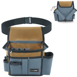 MELOTOUGH Electrician Tool Pouch with Belt,14 Pocket-Utility Pouch,Tool Bag,Left Right Hammer Holder,Adjustable 2-Inch Belt for Electrician,Construction,Durable Canvas Construction,Khaki