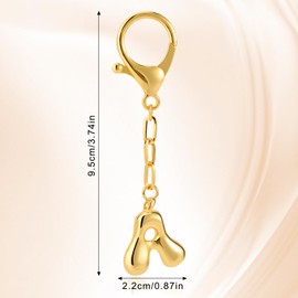 Initial Keychains for Women, Gold Fashion Charm Letter Key Chain Copper Bubble Alphabet Key Ring for Bag Purses(A)