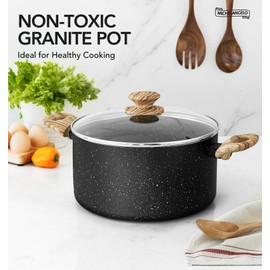 MICHELANGELO Stock Pot with Lid, 5 Quart Cooking Pot Nonstick, Granite Soup Pots with Lid, Induction Pot with Stay-cool Handle, 5 Qt Stockpot Non Stick Pots Black