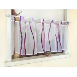Devola Net Curtain with Wave Pattern Short Curtain Print Short Curtain with Loops Kitchen Curtain Short Modern Voile Bistro Curtain Transparent H x W 60 x 90 cm Purple Pack of 1
