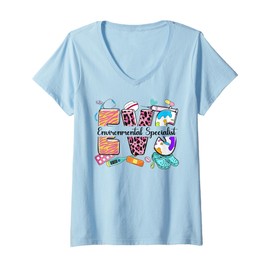 Womens Cute EVS Scrup Top Nurse Day CNA RN Nurse Week Gifts Nursing V-Neck T-Shirt