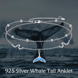 POPLYKE Heart/Anchor/Sea Turtle/Starfish/Celtic/Whale Tail/Bee Bracelet Anklet for Women 925 Sterling Silver Anklet Jewllery Double Layer Chain for Women, Sterling Silver, Cubic Zirconia