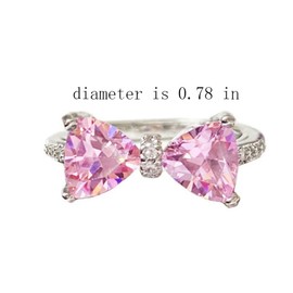 xdlhghe Bow Ring for Women Silver Pink Crystal Adjustable Dainty Cute Womens Ring Jewelry Gift (Pink)