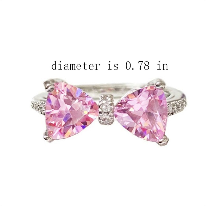 xdlhghe Bow Ring for Women Silver Pink Crystal Adjustable Dainty