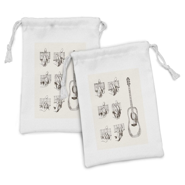 Ambesonne Guitar Fabric Pouch Set of 2, Sketch Art Style