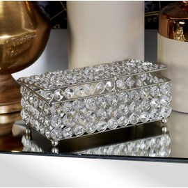 Deco 79 54241 Metal and Crystal Jewelry Box, 3" x 8", Silver/Clear