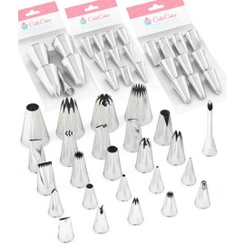 CukkiCakes Advance Set of 25 Professional Piping Nozzles (M, L and XL Sizes) Piping Tips for Decorating Cakes, Cupcakes, Icing Compatible with Pastry Bag - Made in Korea
