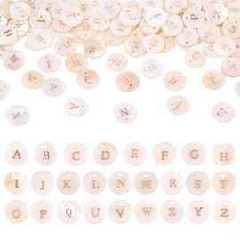Cheriswelry 104pcs Freshwater Shell Letter Charms Gold Blocking Alphabet A~Z Flat Round Pendants Hanging Ornaments for DIY Word Message Initial Name Earring Necklace Jewelry Crafts Making 11.5x2mm