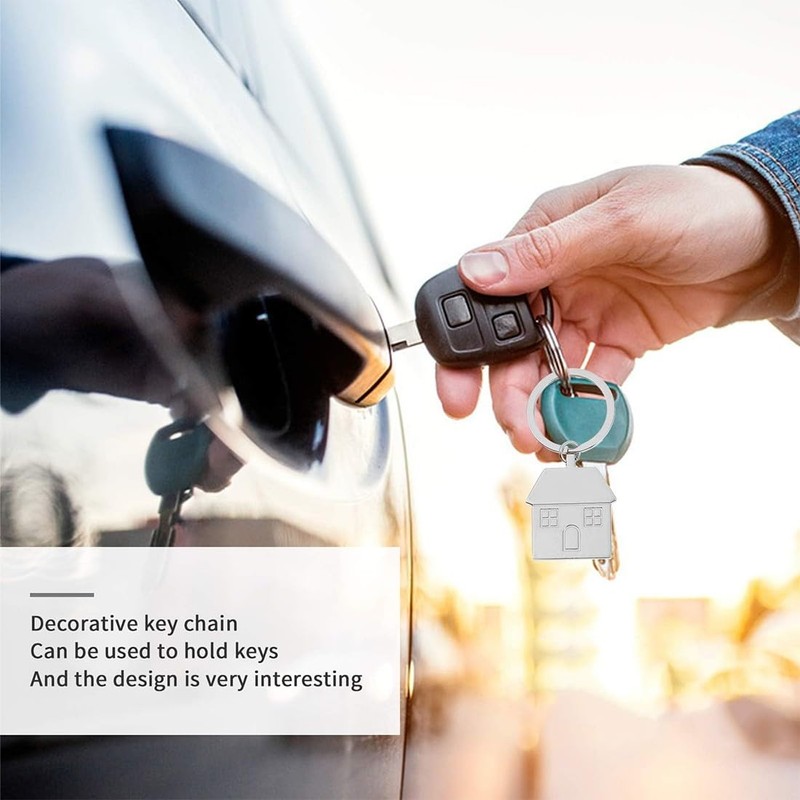 Pack of 2 Metal Key Rings with House, Silver Small