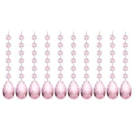 PATIKIL Teardrop Crystal Chandelier Pendants Beads, 10 Pack 165mm Length 38mm Chandelier Prisms Parts Ornaments Hanging Beads for DIY Arts Crafts Decoration, Pink