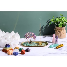 Jovivi Crystal Incense Holder for Sticks, Mixed Healing Crystal Stone Money Tree Buddha Statue Set Incense Burner, Incense Trays for Wealth, Good Luck,Yoga Meditation Home Decor